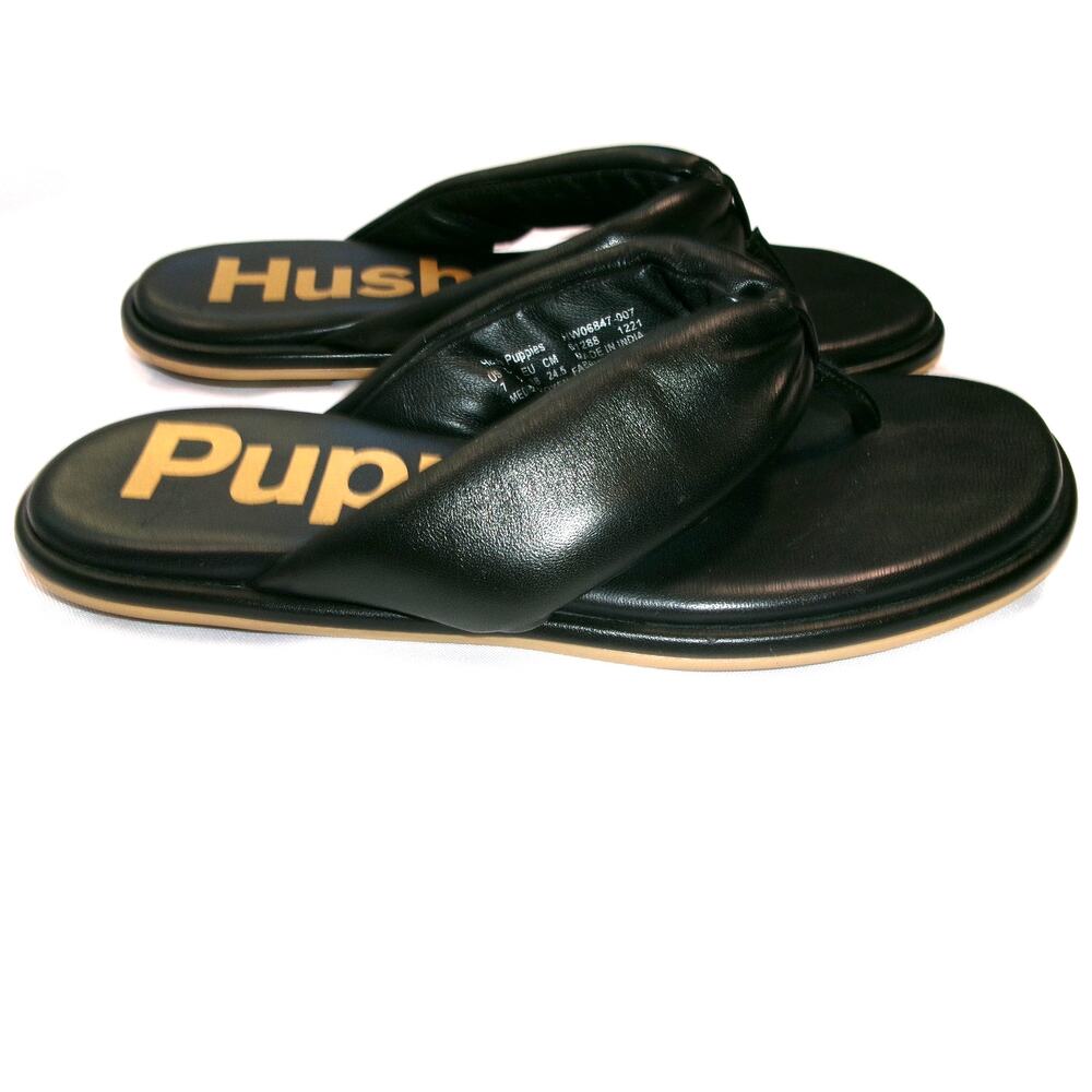 Hush Puppies Emily Black Leather Thong Sandals Women's Size 7 Comfort